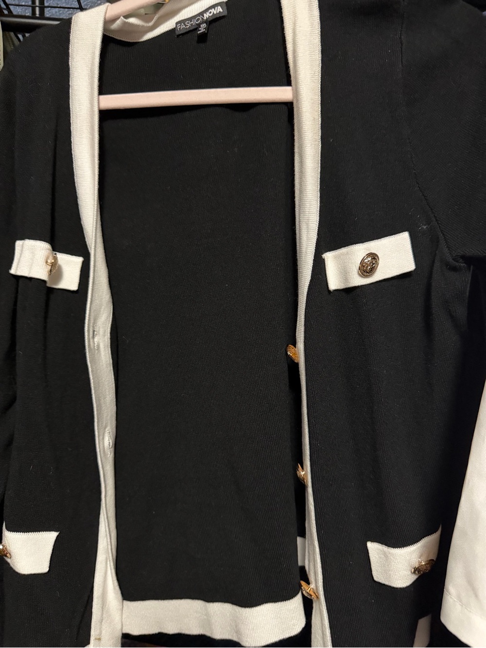 Fashion Nova Black Blazer Cardigan with White Trim